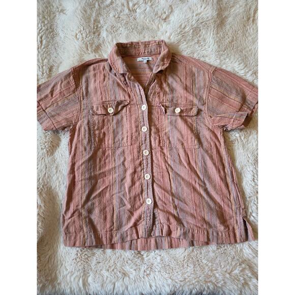 Madewell Tops - Madewell Linen Button down Short Sleeve Camp Shirt Womens Medium